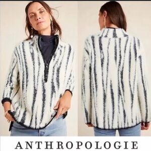 Anthropologie Cindy Eyelash Women Quarter Zip Brushed Knit Zebra Cozy Sweater S